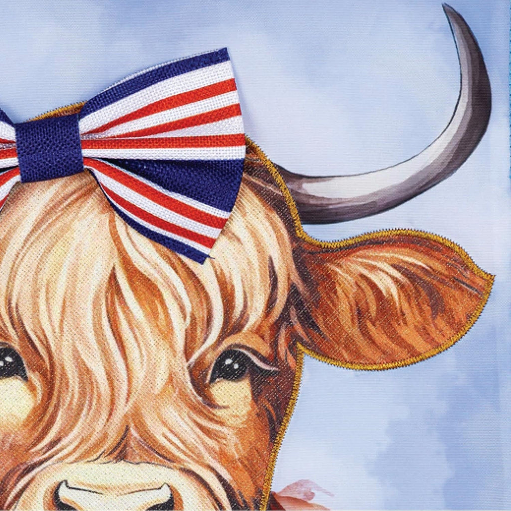 Patriotic Highland Cow 2 Sided Garden Flag