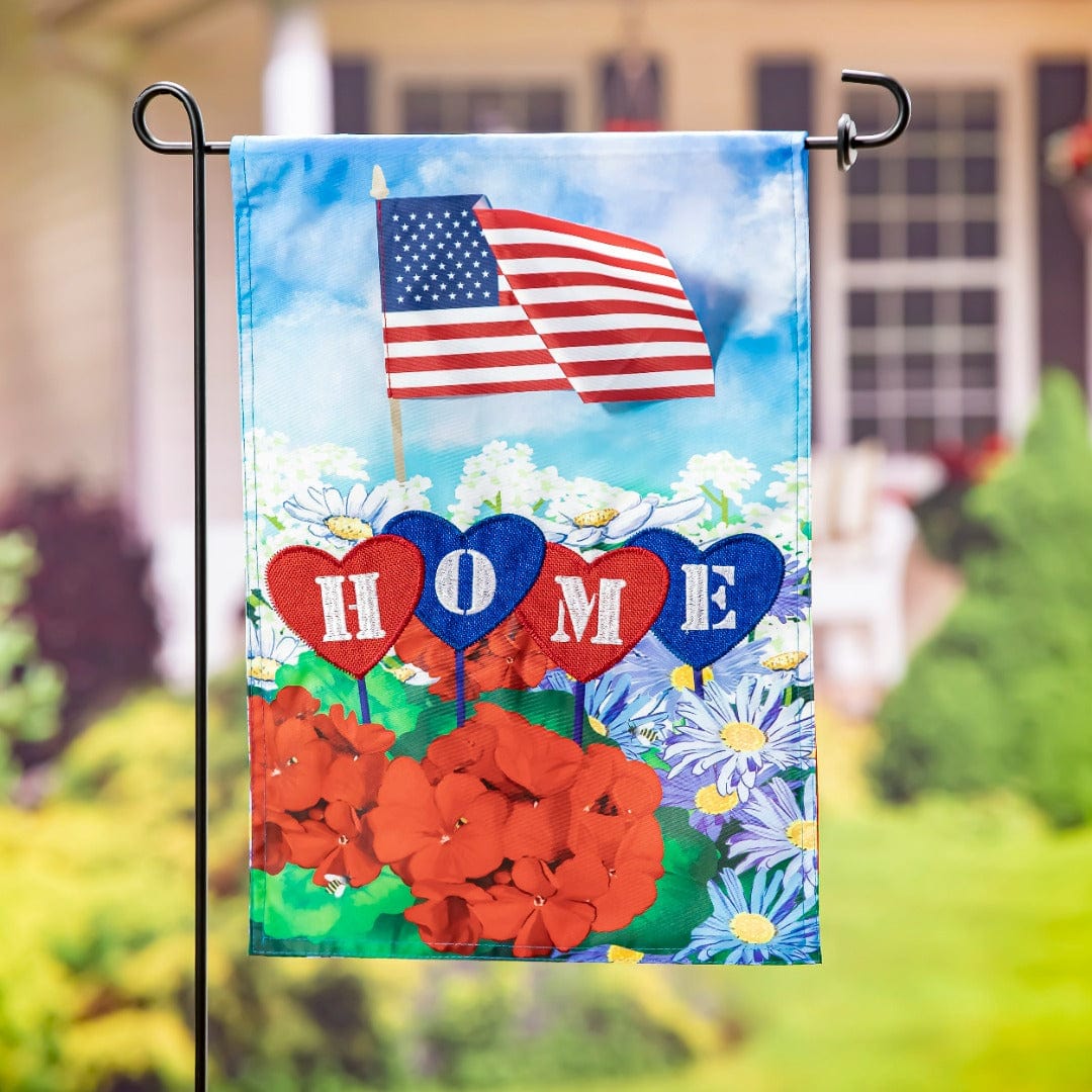 Patriotic Home In Hearts Garden Flag 2 Sided Applique