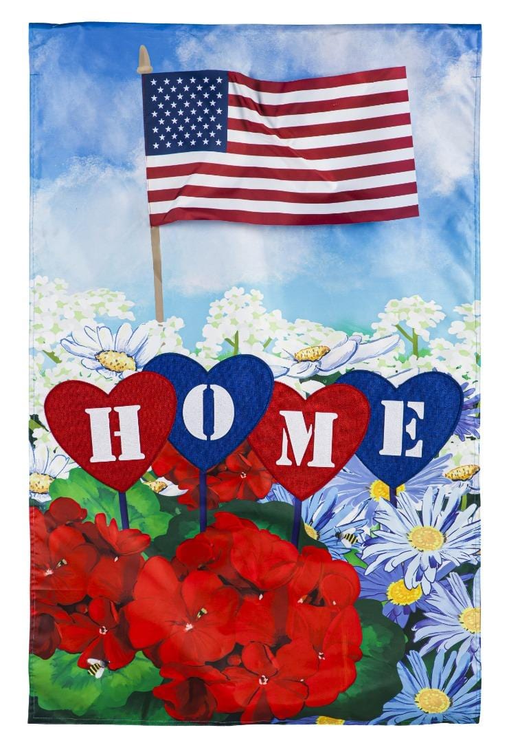 Patriotic Home In Hearts Garden Flag 2 Sided Applique