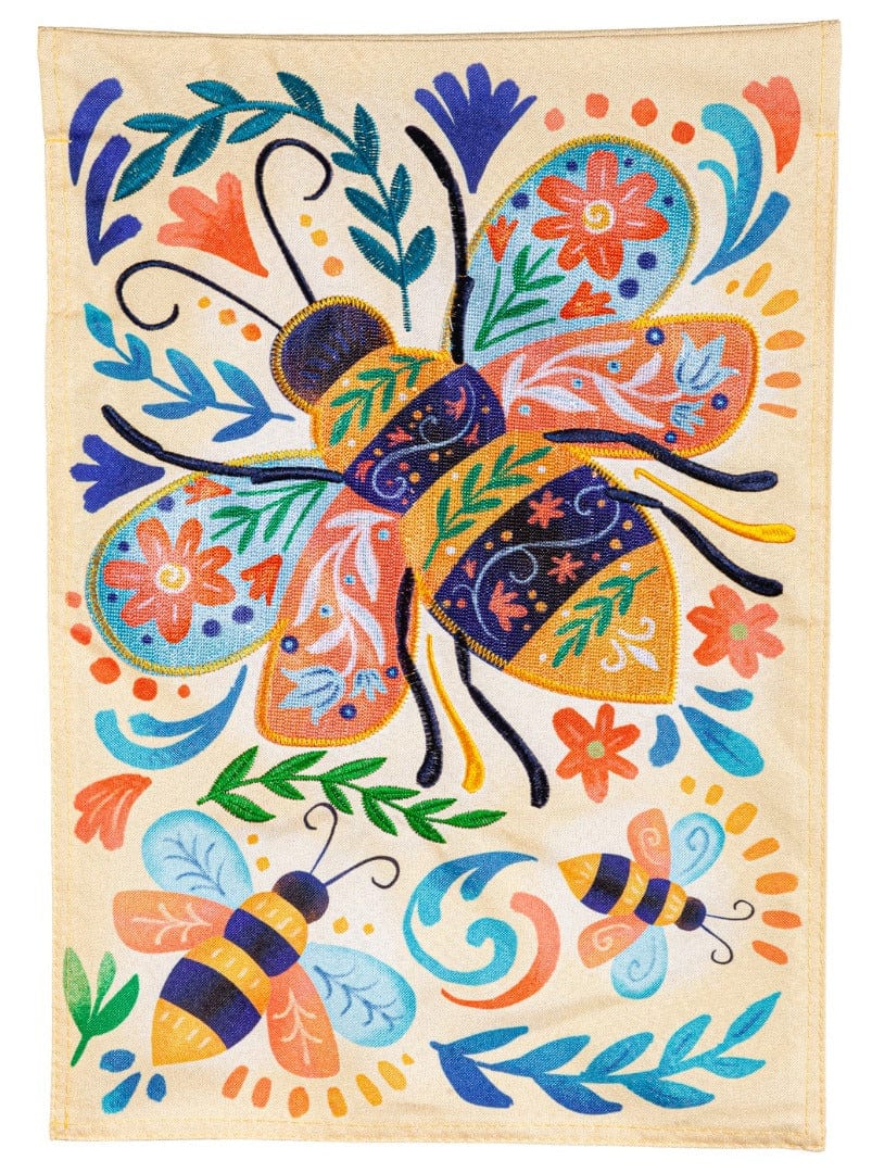 Patterned Bee Garden Flag 2 Sided