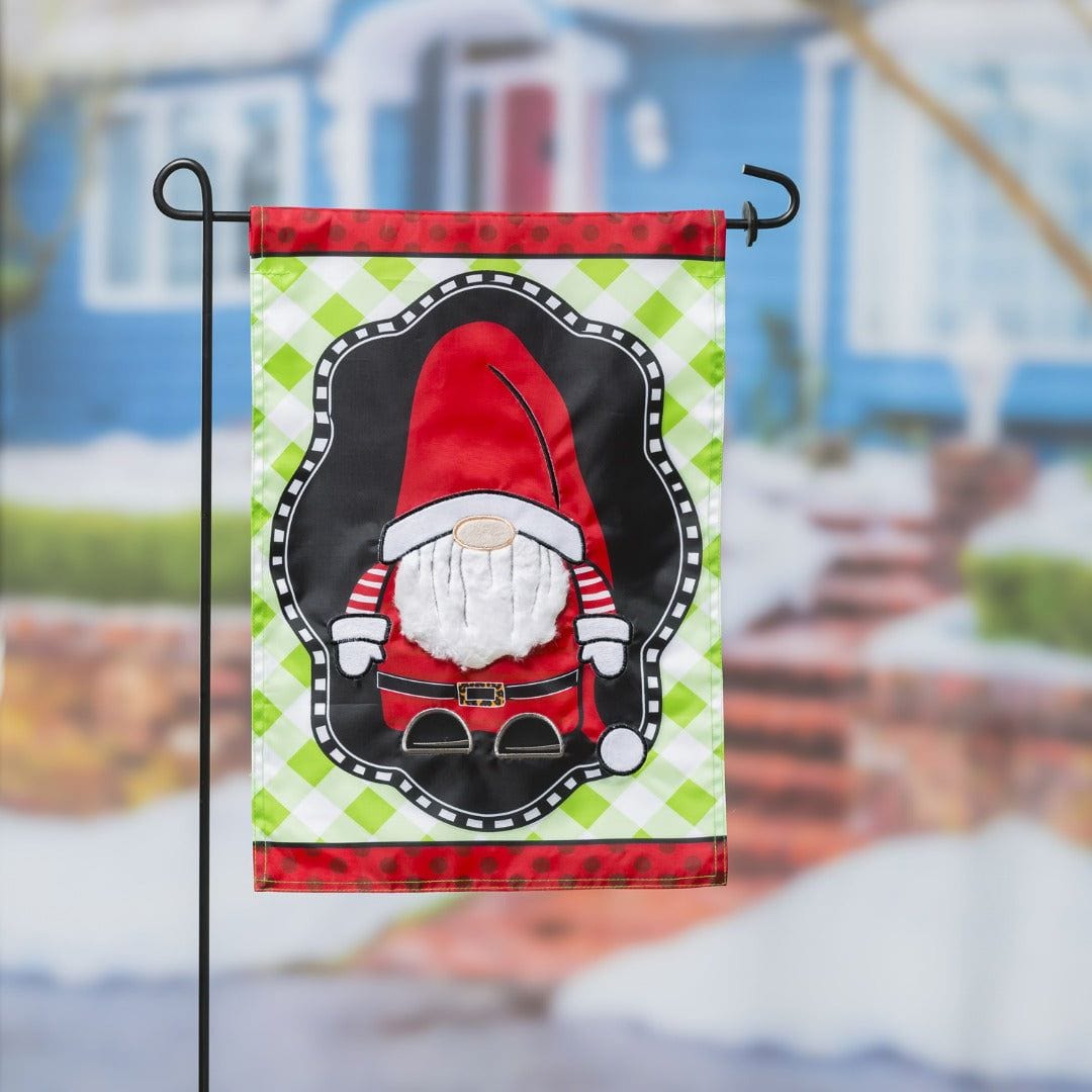 Patterned Santa Gnome Christmas Garden Flag 2 Sided