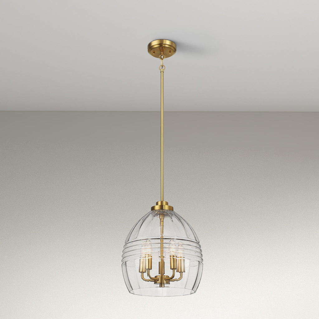 Pendant Chain Hanging Light – Satin Brass Finish & Clear Glass Shade | Modern Chic Ceiling Light