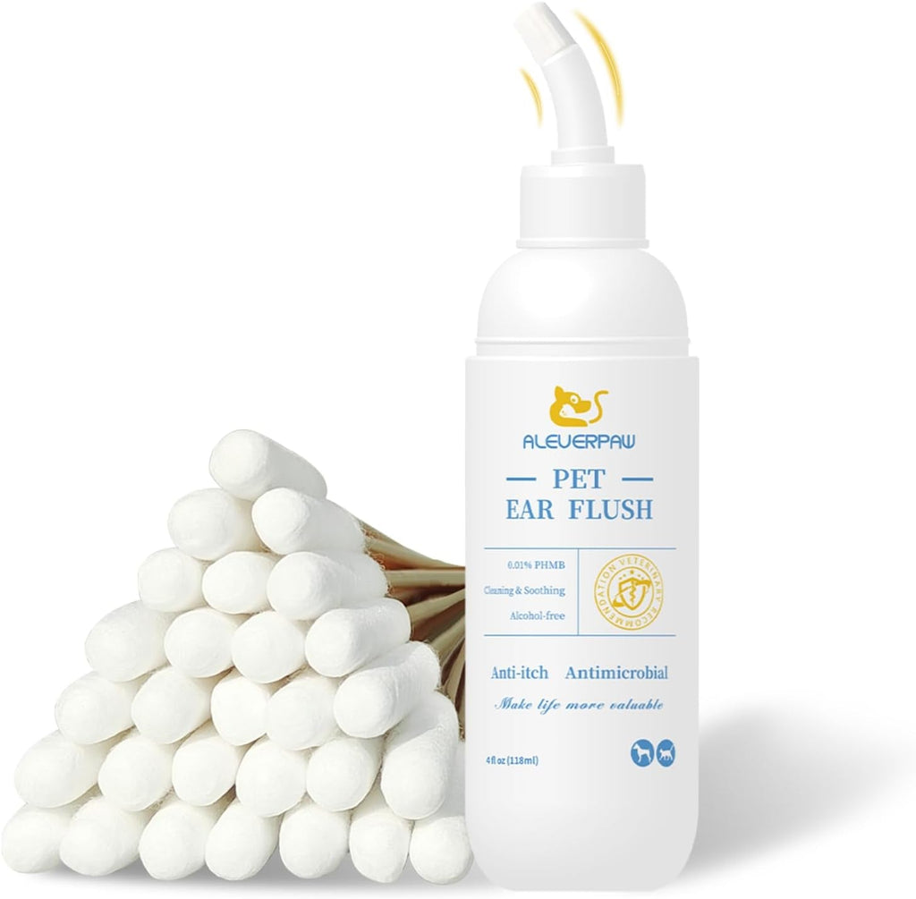 Pet Ear Cleaner PHMB Tris Flush Dog Cat Wax Odor Removal Ear Care Kit 4oz