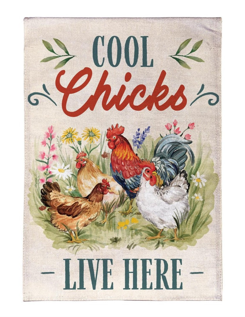 Farmhouse Chicken Garden Flag 12x18 - Cool Chicks Double Sided Flag