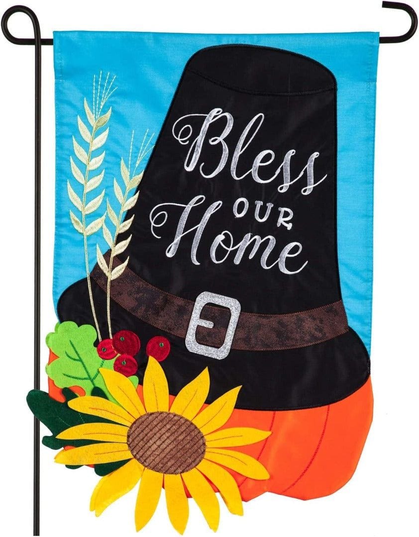 Pilgrim Hat Garden Flag 2 Sided Applique Bless Our Home