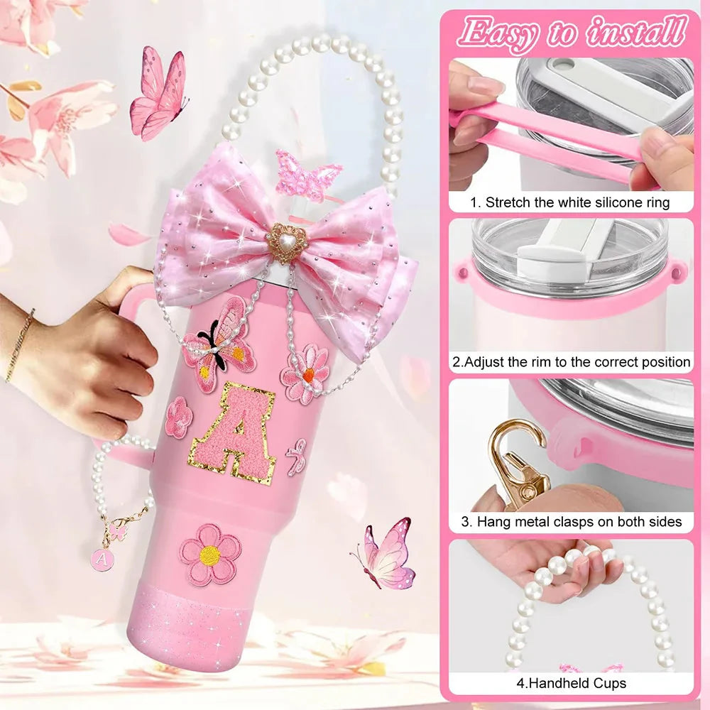 Pink 12pcs 30oz 40oz Tumbler Cup Accessories Set.