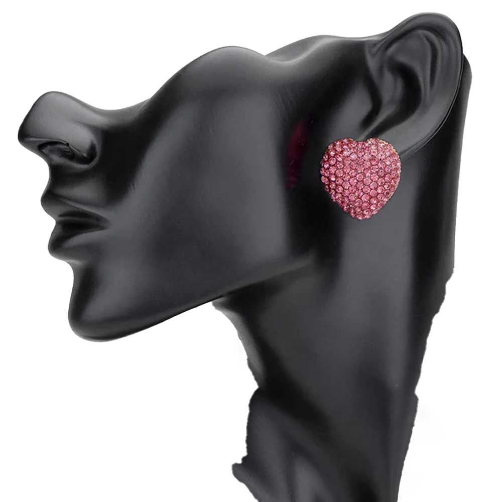 Crystal Embellished Heart Stud Earrings