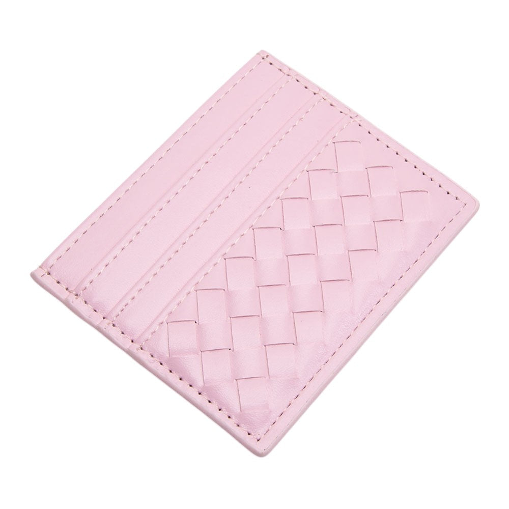 Faux Leather Basket Weave Card Holder Wallet
