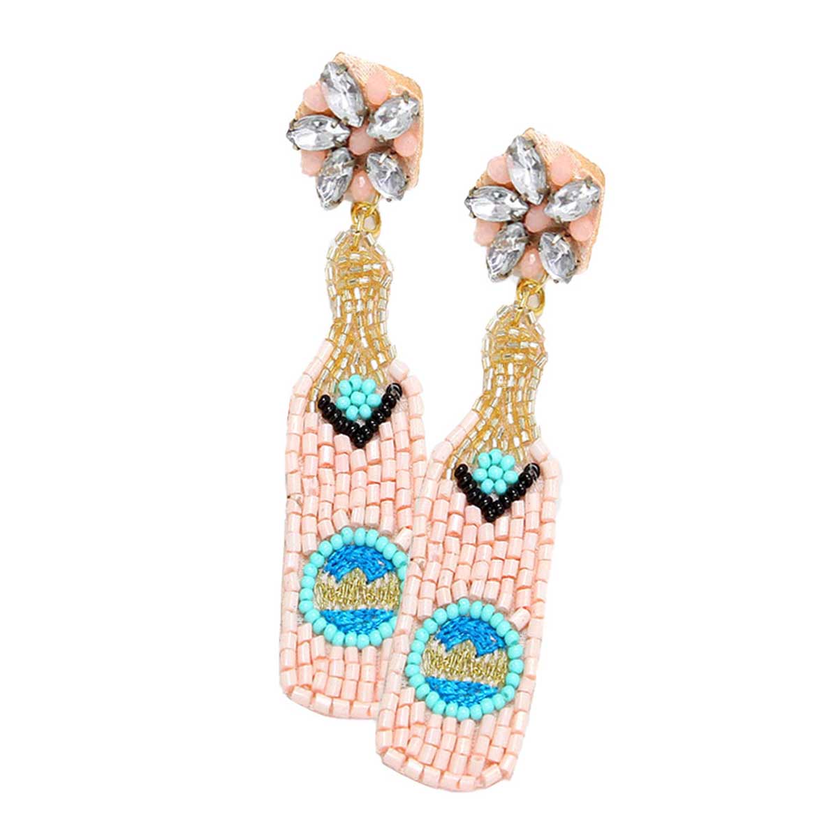 Felt Back Beaded Champagne Dangle Earrings