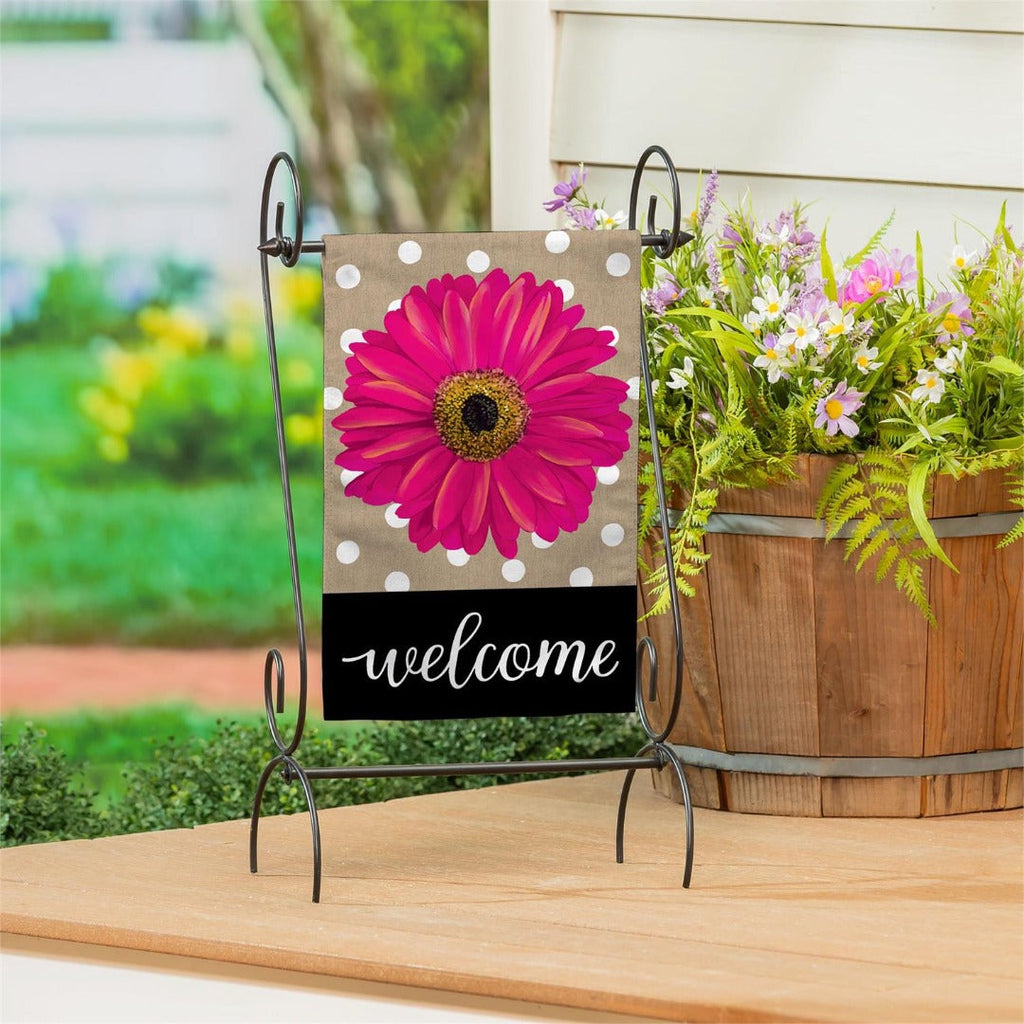 Pink Gerbera Dots 2 Sided Garden Flag