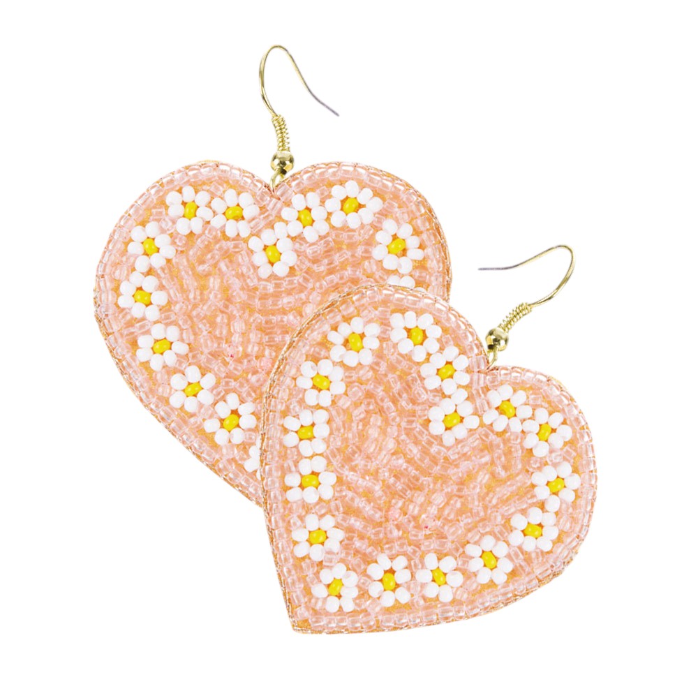Seed Beaded Heart Dangle Earrings