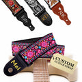 Custom Pink Woven Vintage Design Guitar Strap W/FREE BONUS- 2 Picks + Strap Locks + Strap Button