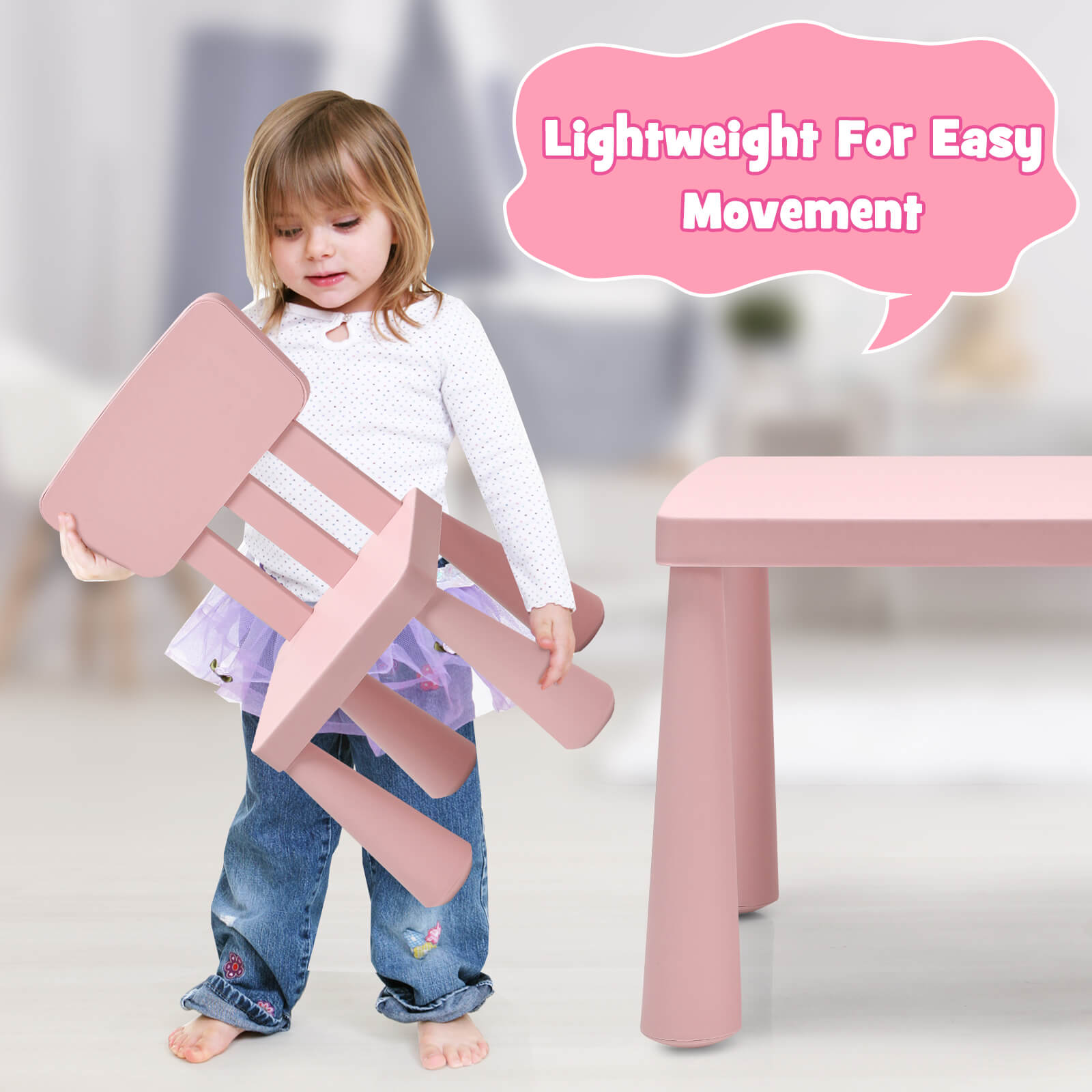 3 Pieces Toddler Multi Activity Play Dining Study Kids Table and Chair Set-Pink