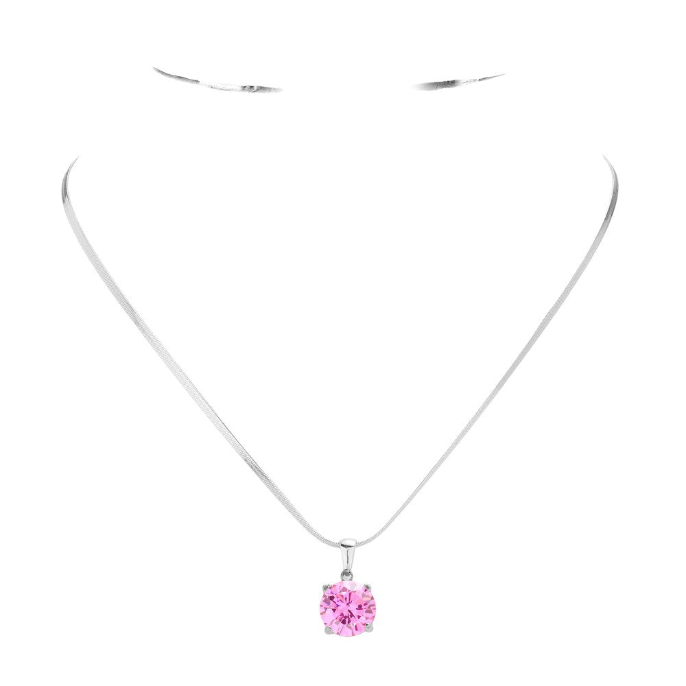 Stainless Steel CZ Round Pendant Necklace