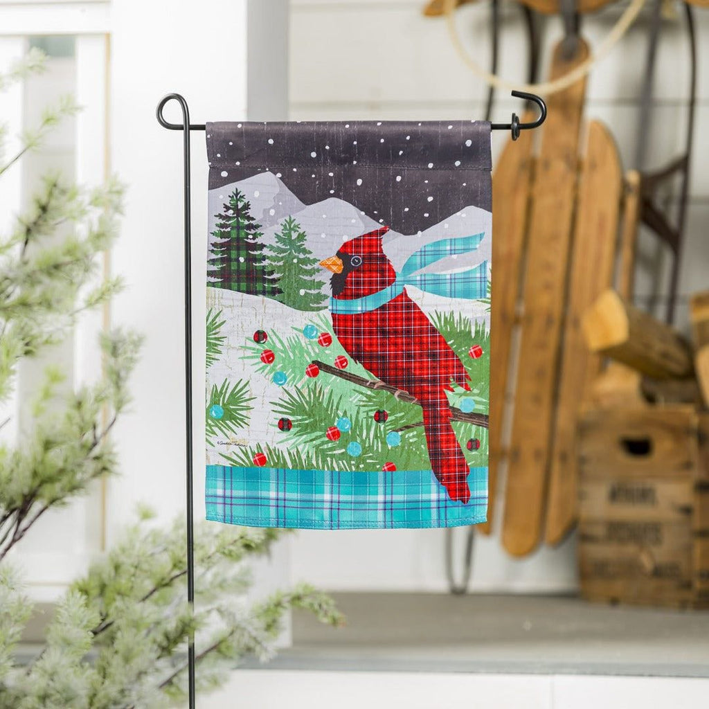 Plaid Cardinal Winter Garden Flag 2 Sided Decorative