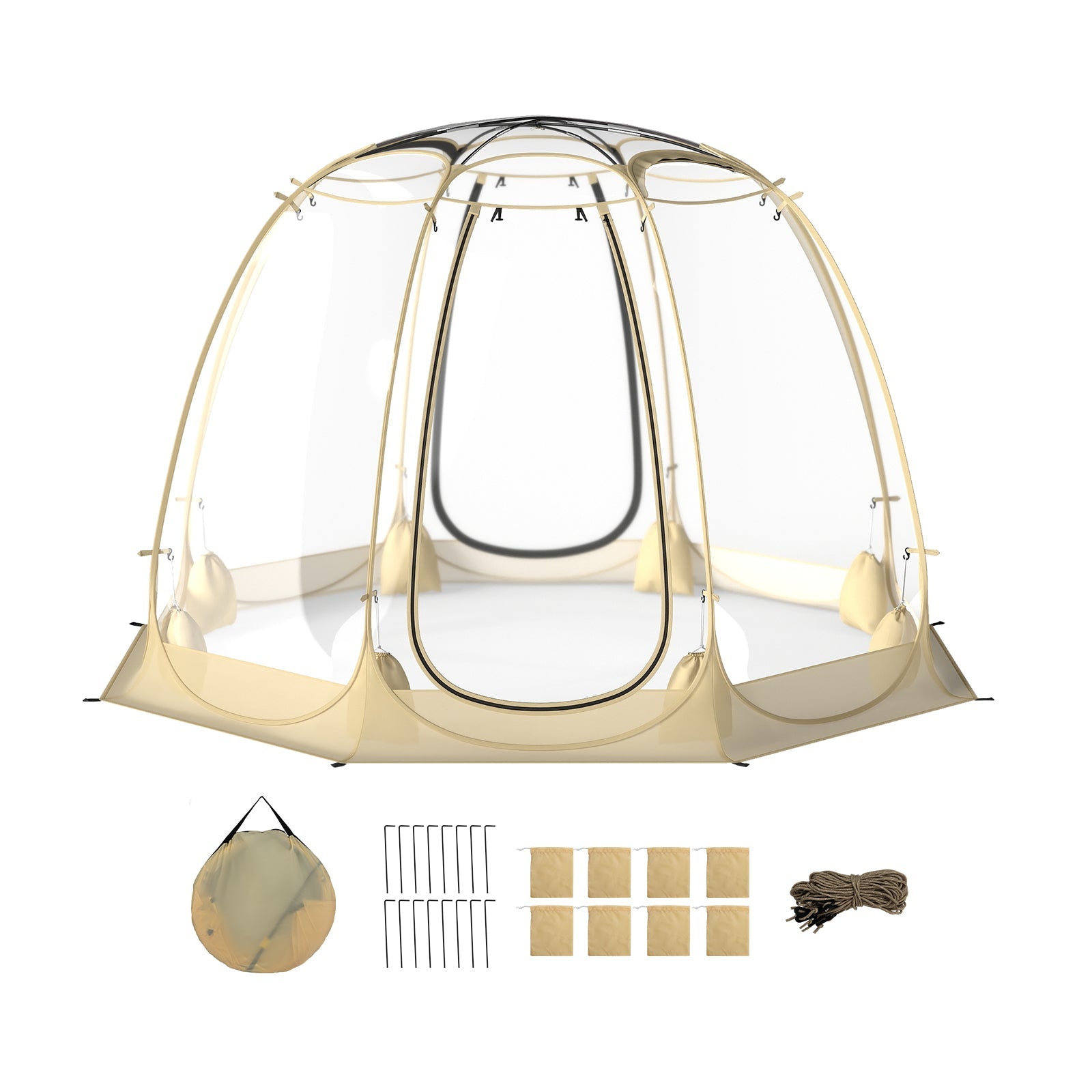 Pop Up Bubble Tent 630° Transparent PVC Igloo 8.5 x 8.5 FT Instant Setup Screen House for 5-6 People-Beige