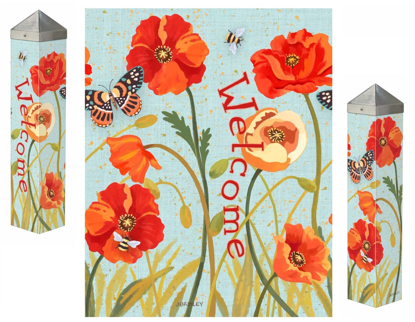 Poppy Butterfly Art Pole 20 Inches Tall