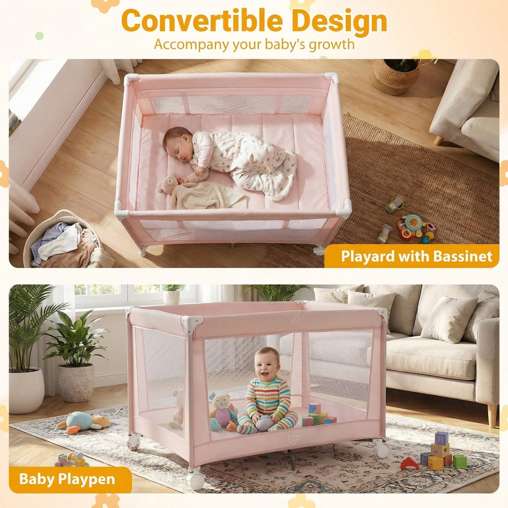 Portable Baby Playard Folding Travel Crib for Infants with Soft Mattress