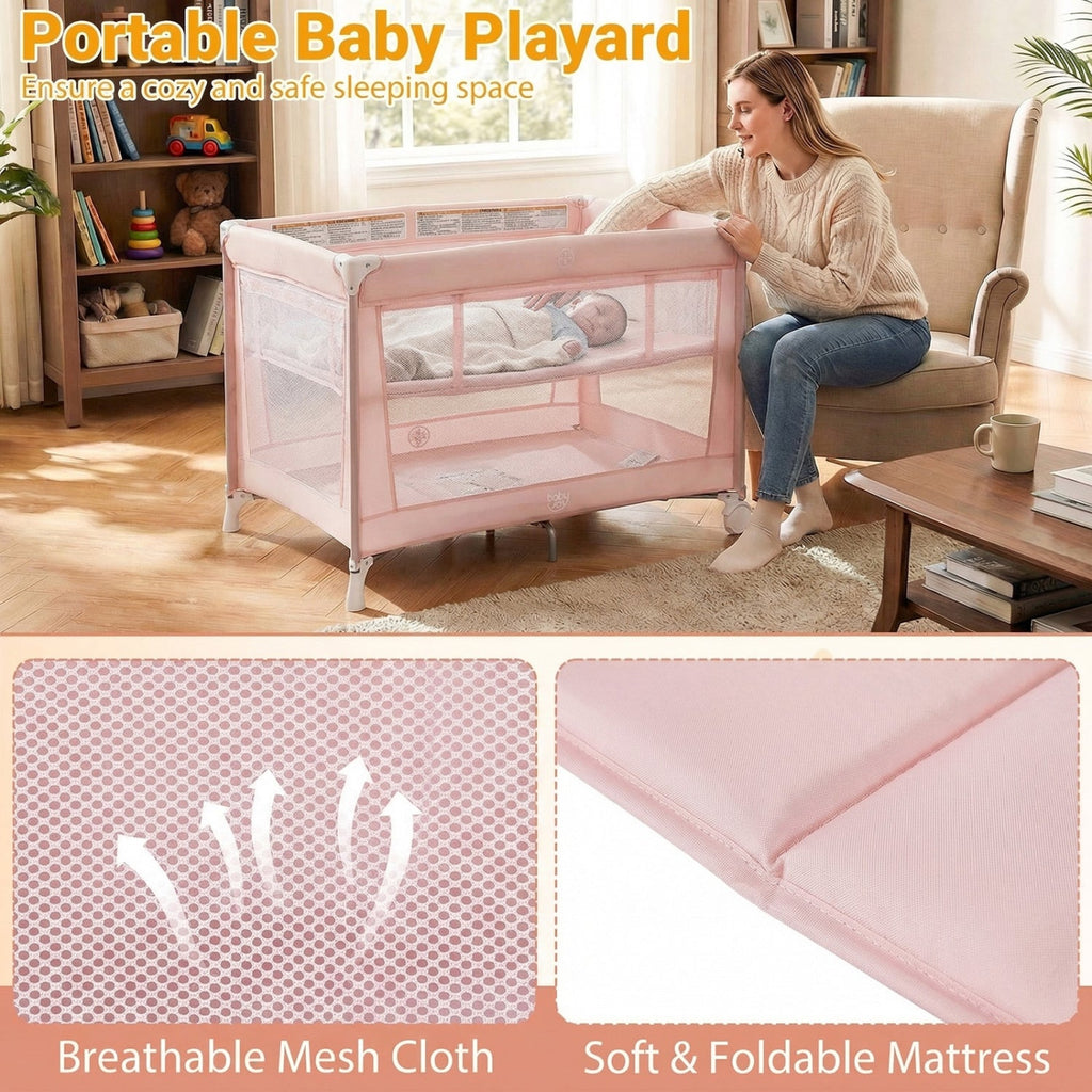 Portable Baby Playard Folding Travel Crib for Infants with Soft Mattress