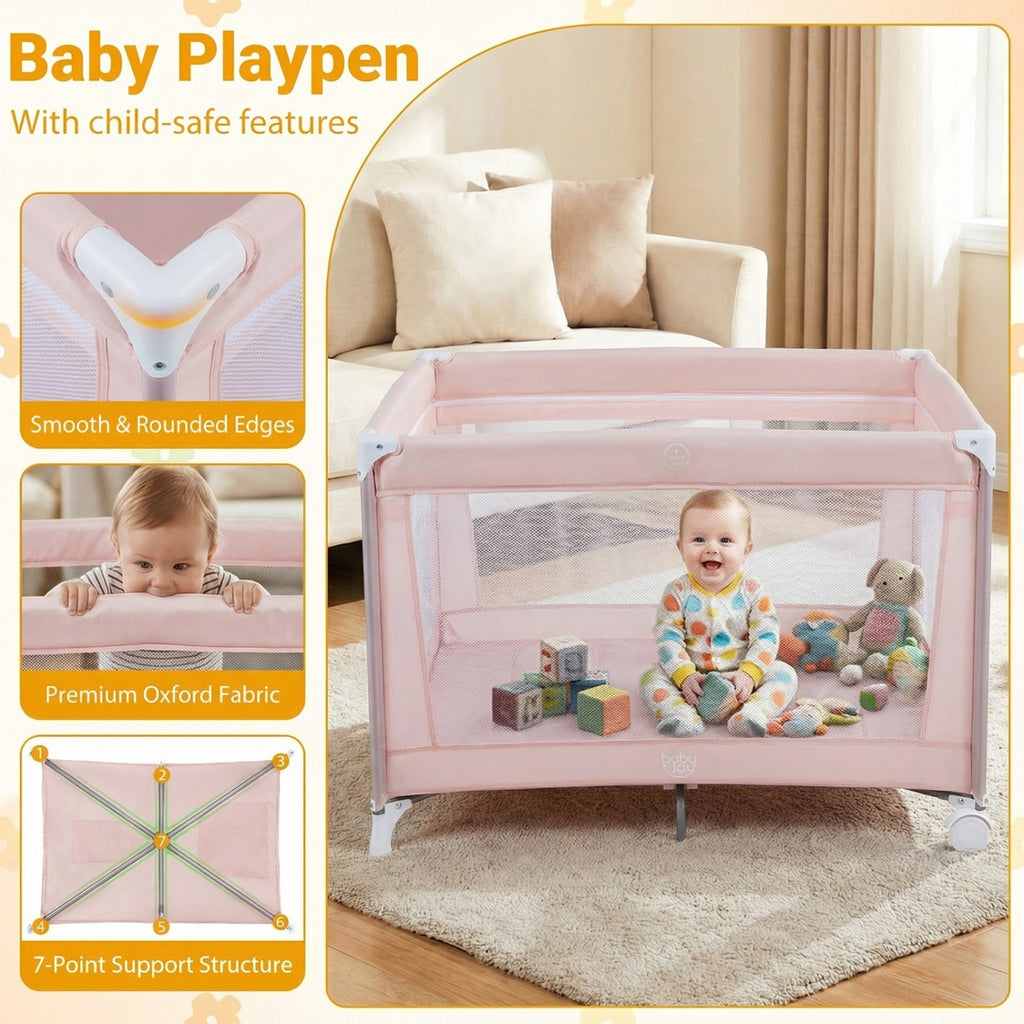 Portable Baby Playard Folding Travel Crib for Infants with Soft Mattress