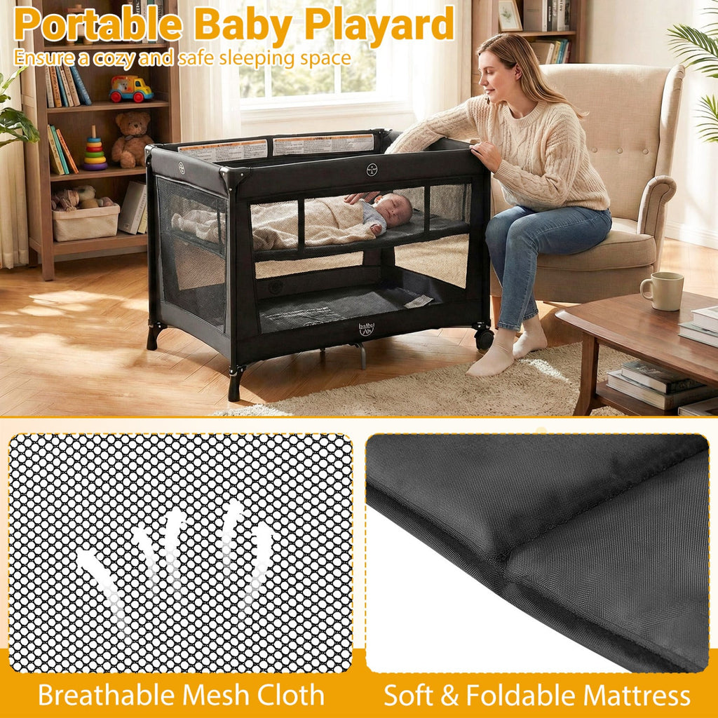 Portable Baby Playard Folding Travel Crib for Infants with Soft Mattress