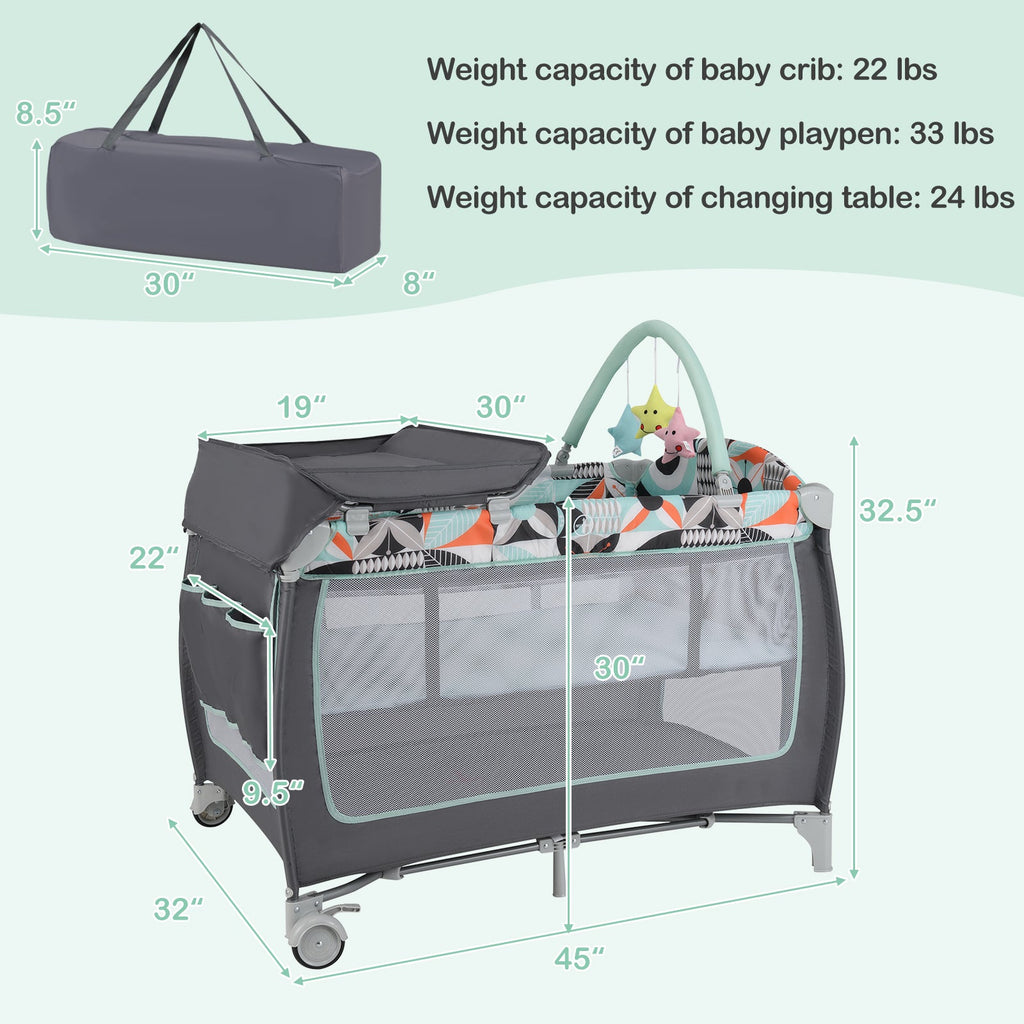 3-in-1 Portable Baby Playard with Zippered Door and Toy Bar-Blue