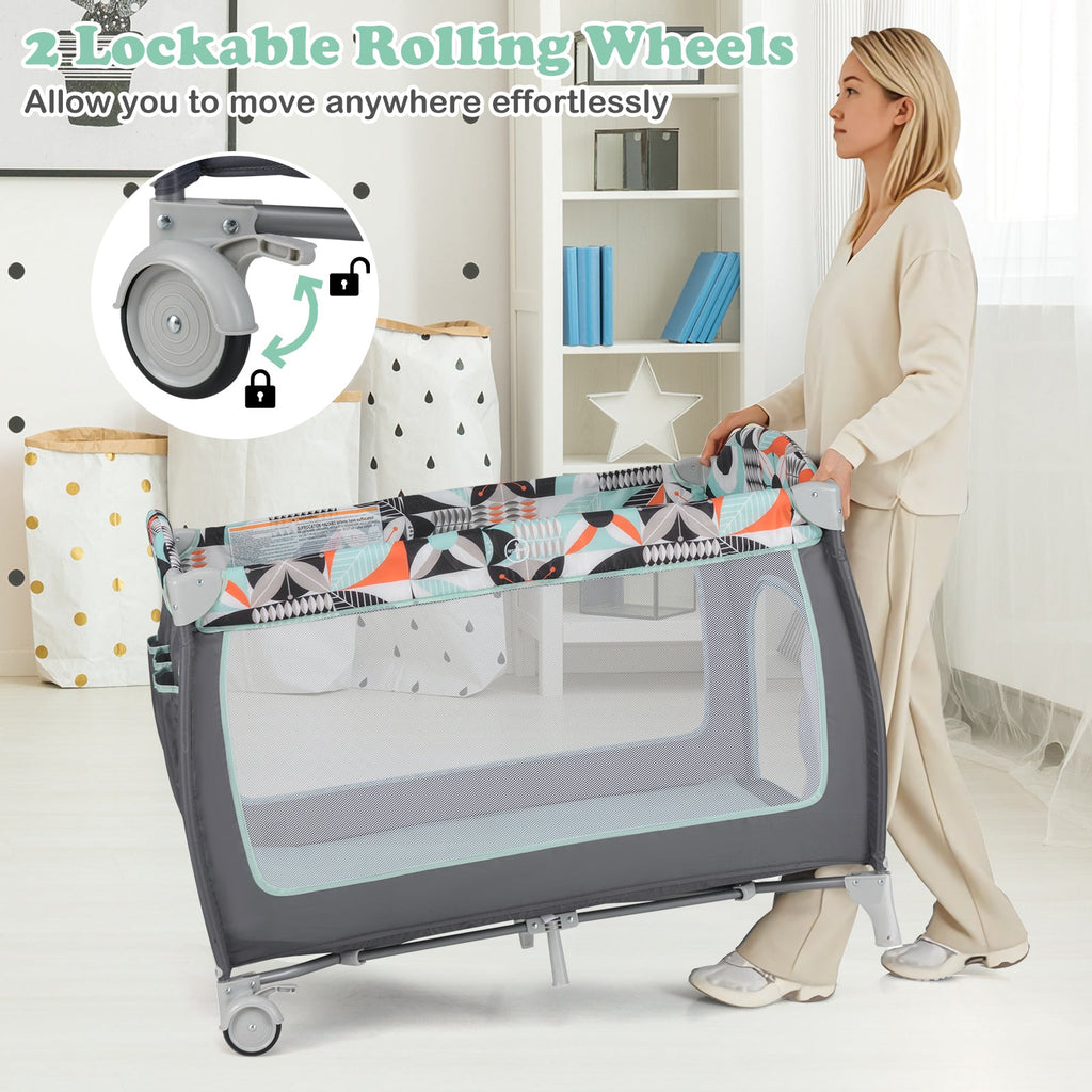 3-in-1 Portable Baby Playard with Zippered Door and Toy Bar-Blue