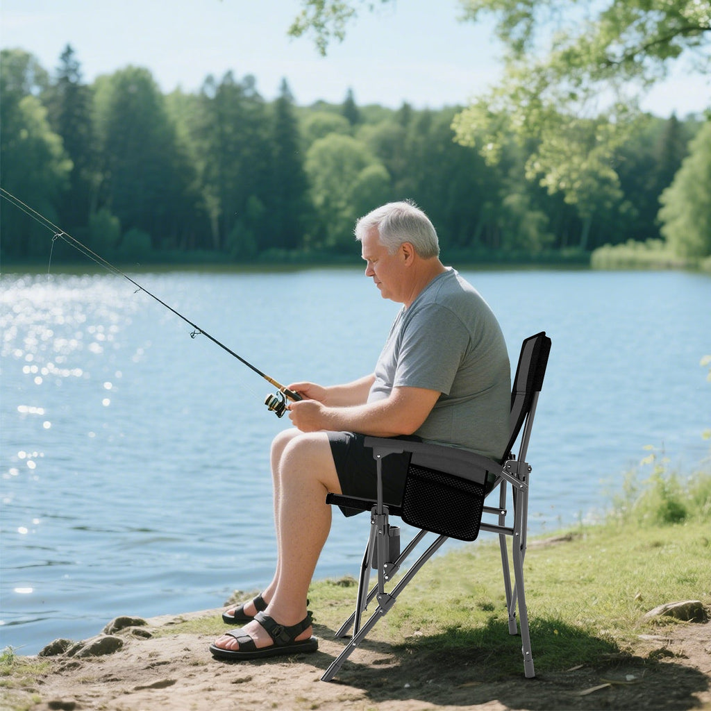 Portable Folding Oxford Cloth Camping Chair with Cup Holder and Side Pocket