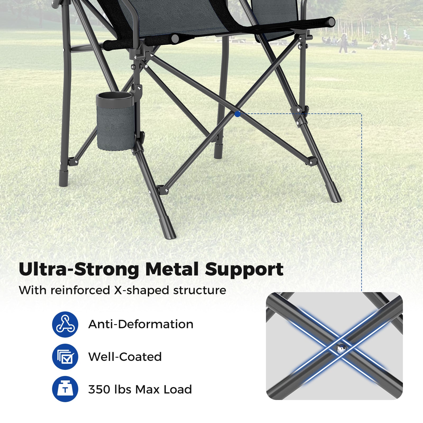 Portable Folding Oxford Cloth Camping Chair with Cup Holder and Side Pocket
