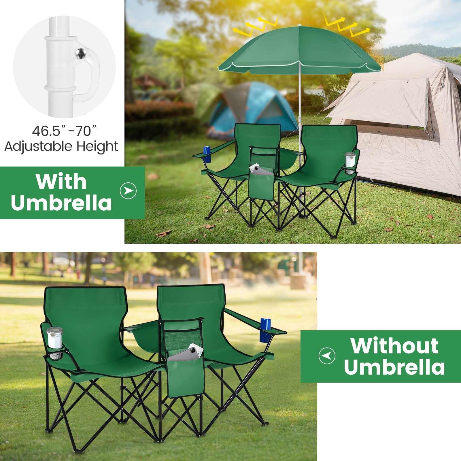 Portable Folding Picnic Double Chair