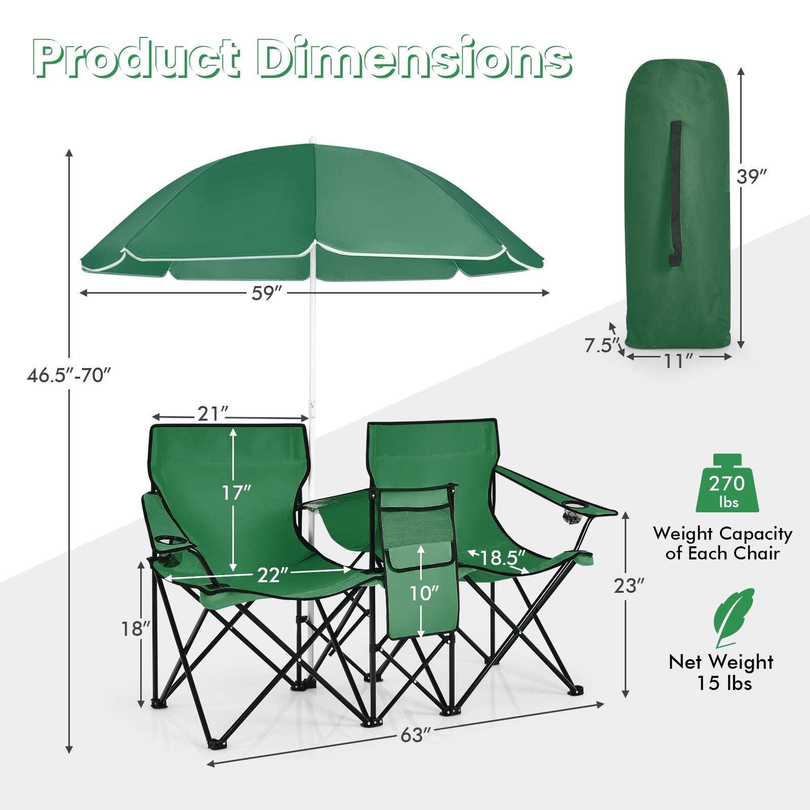 Portable Folding Picnic Double Chair