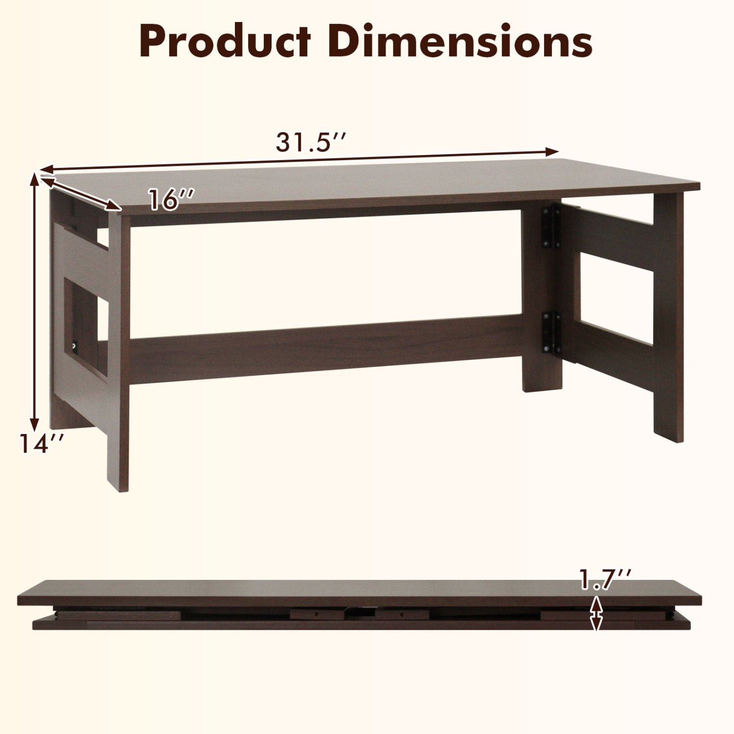 Folding Coffee Table with Collapsible Legs - 31.5" x 16"