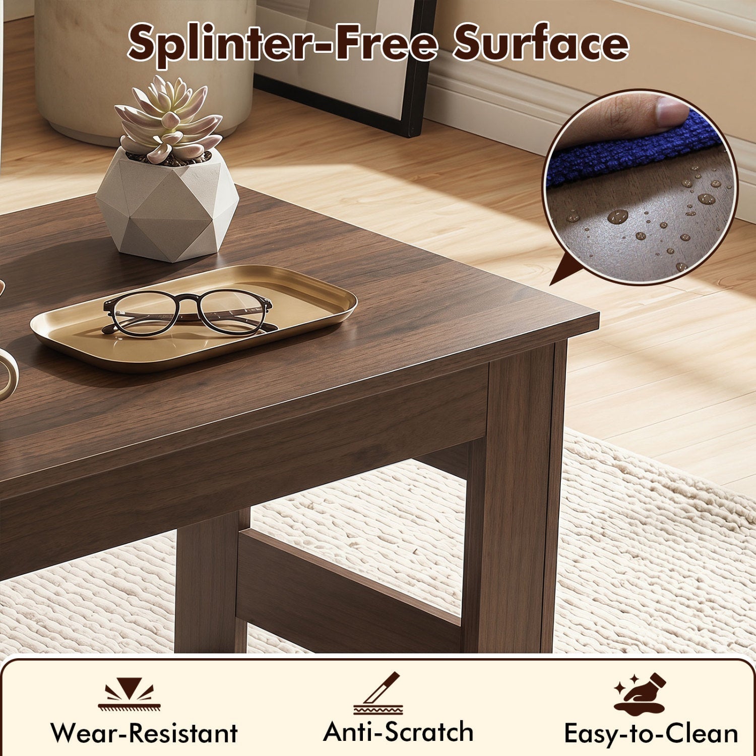 Folding Coffee Table with Collapsible Legs - 31.5" x 16"