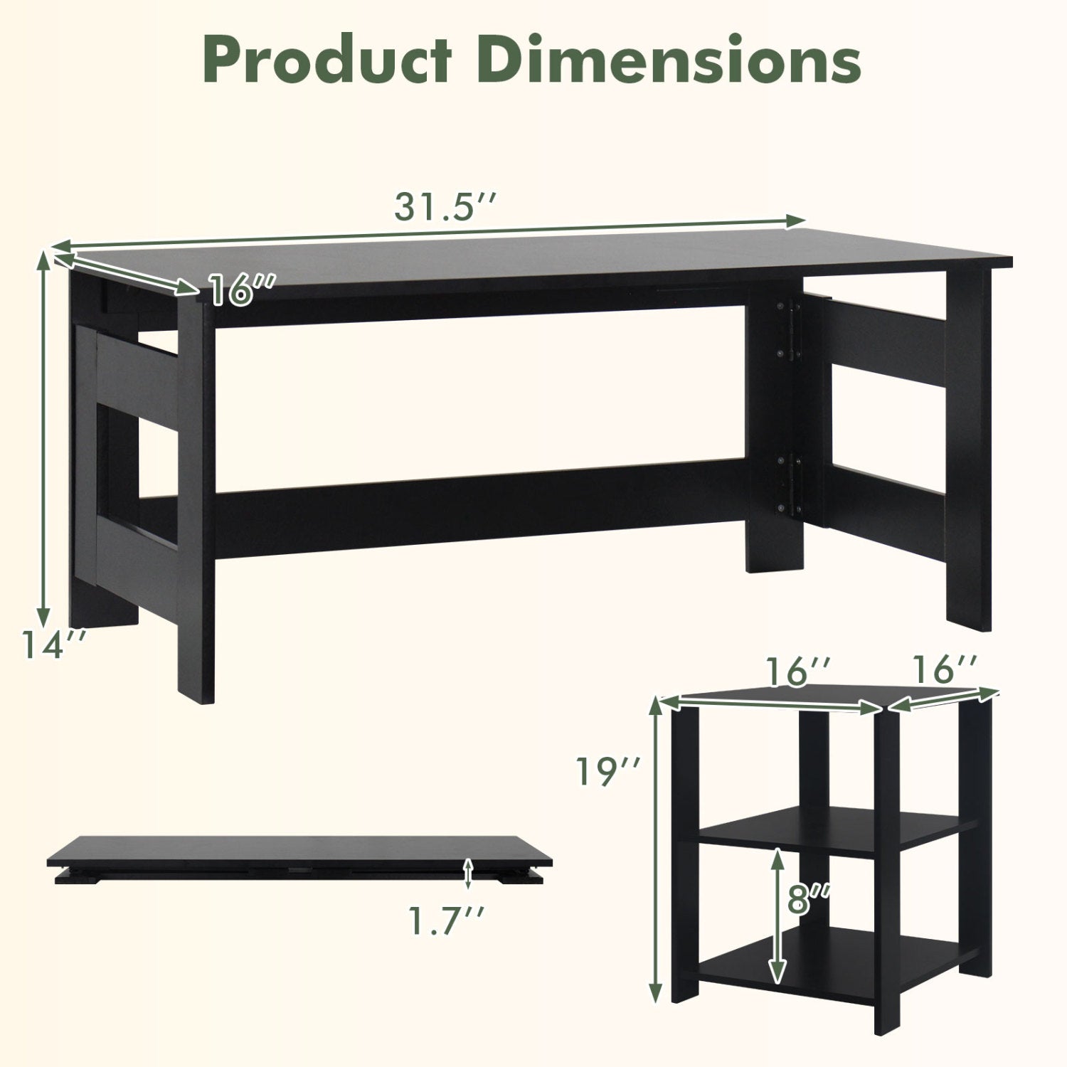 Folding Coffee Table with Collapsible Legs - 31.5" x 16"