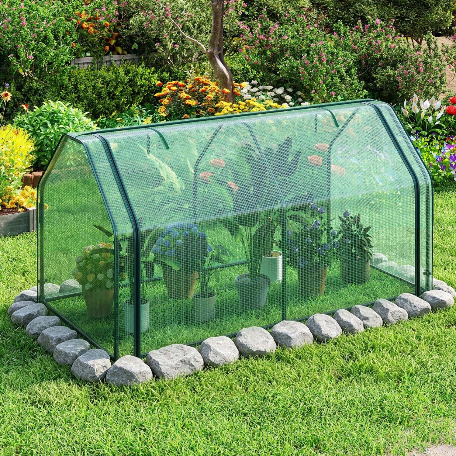 Portable Mini Greenhouse with PE Cover and Roll-Up Door