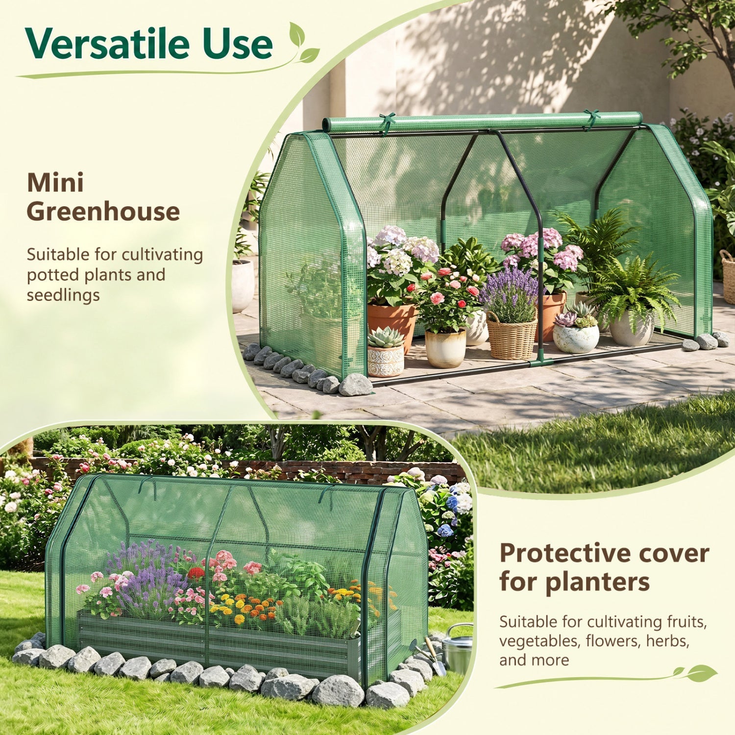 Portable Mini Greenhouse with PE Cover and Roll-Up Door
