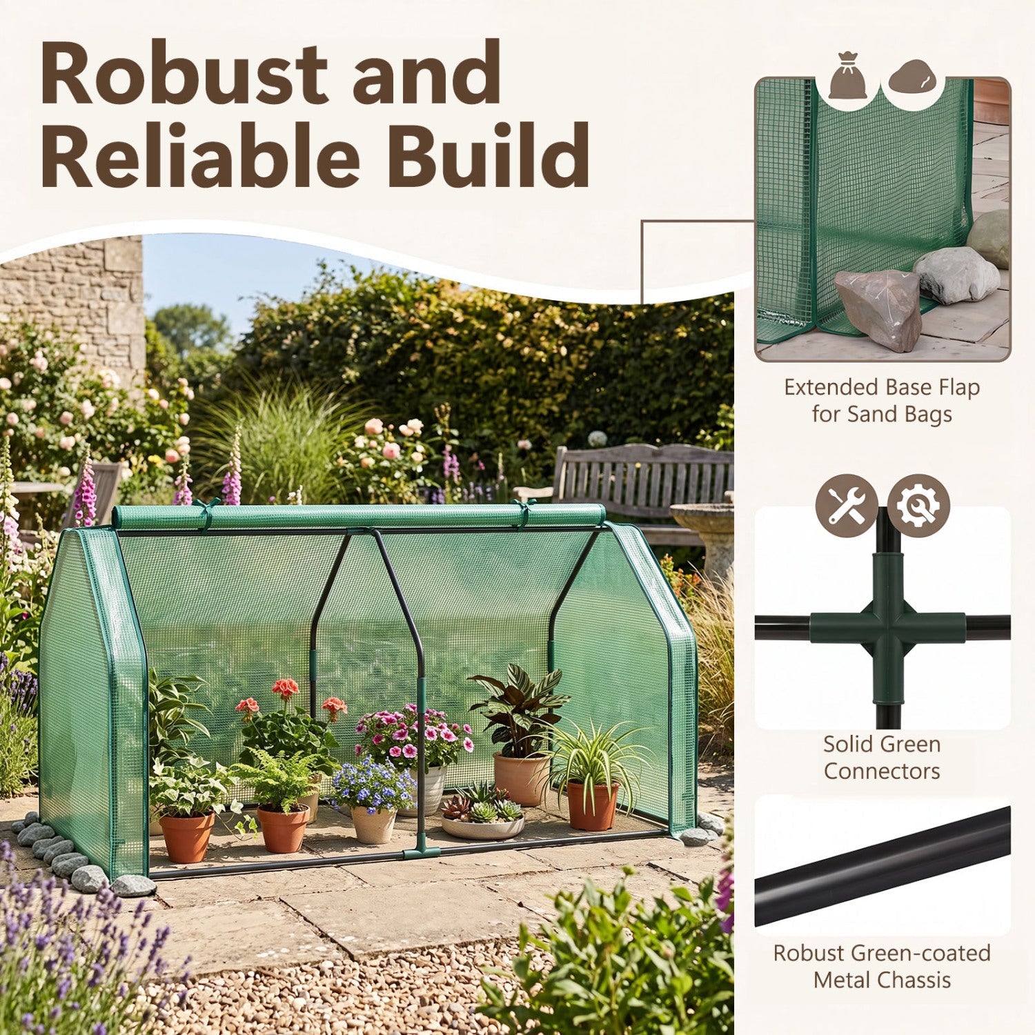 Portable Mini Greenhouse with PE Cover and Roll-Up Door