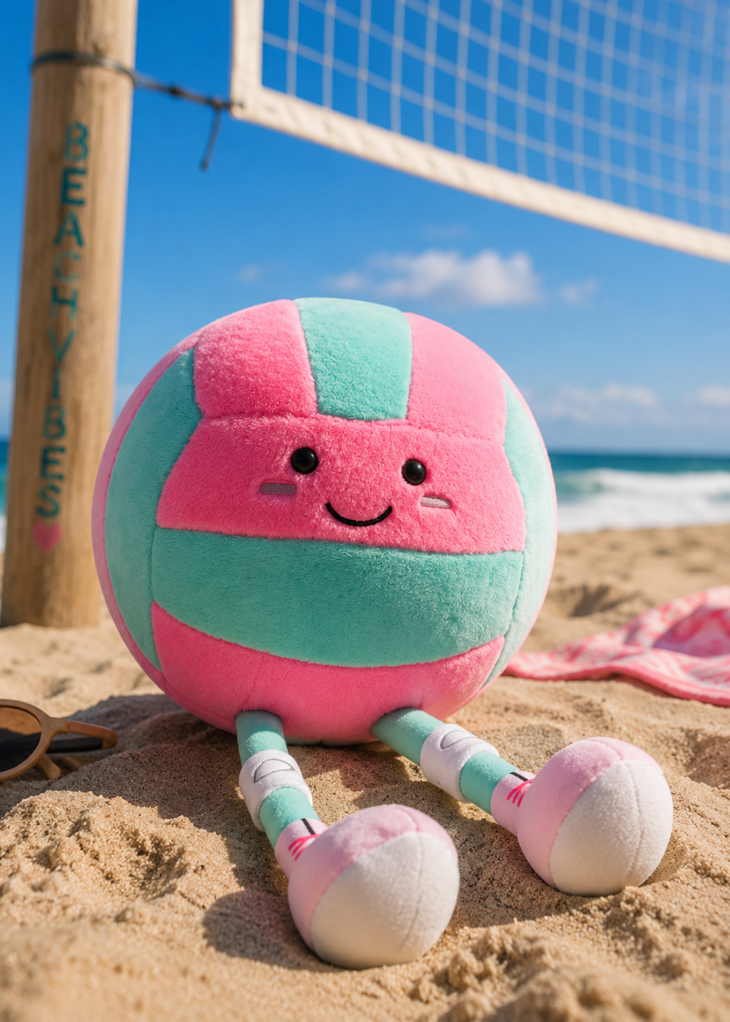 Pink & Teal Volleyball Plush "Acey"