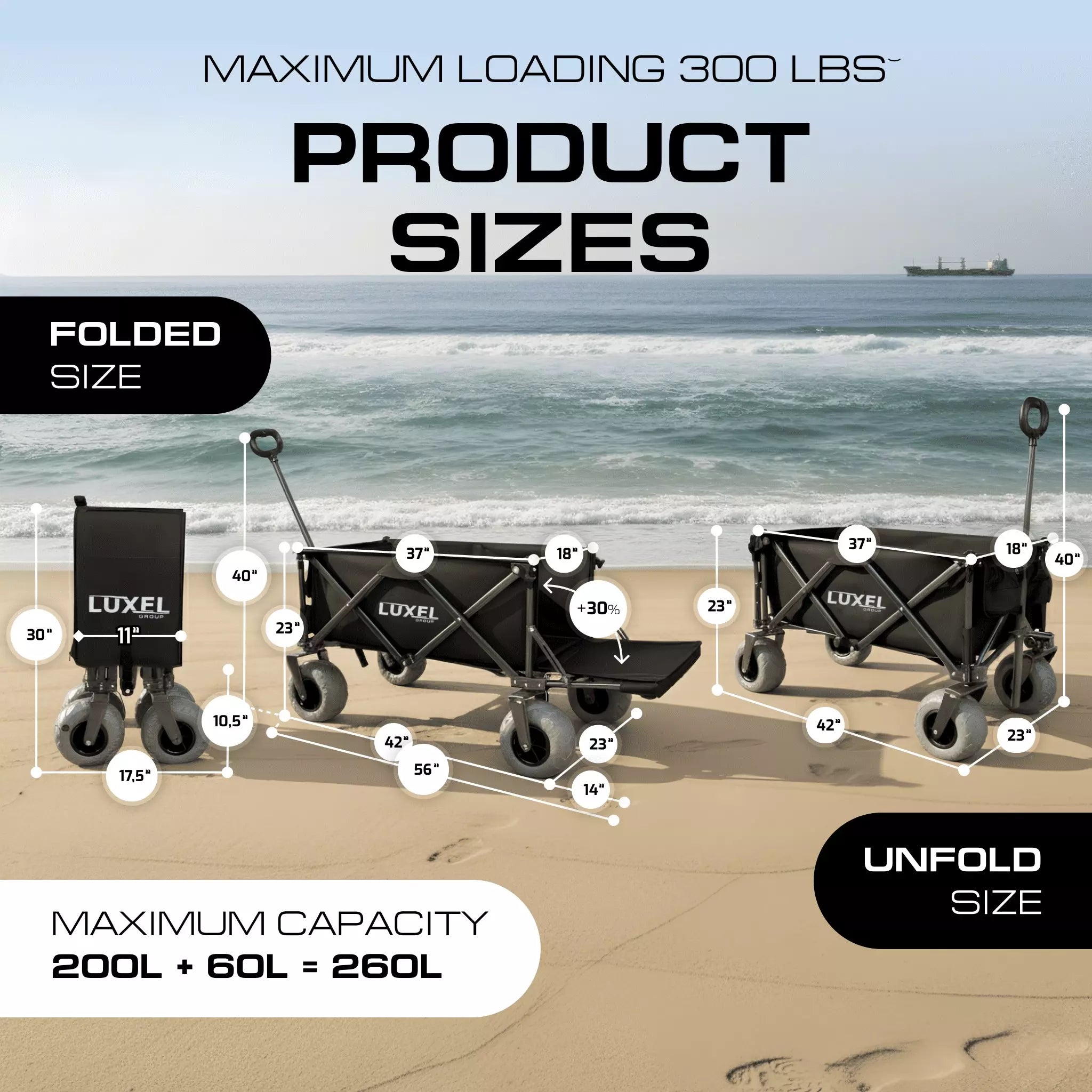 Beach Wagon Cart with Big Wheels – Foldable Utility Wagon Black