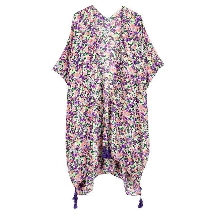 Flower Patterned Cover Up Kimono Poncho
