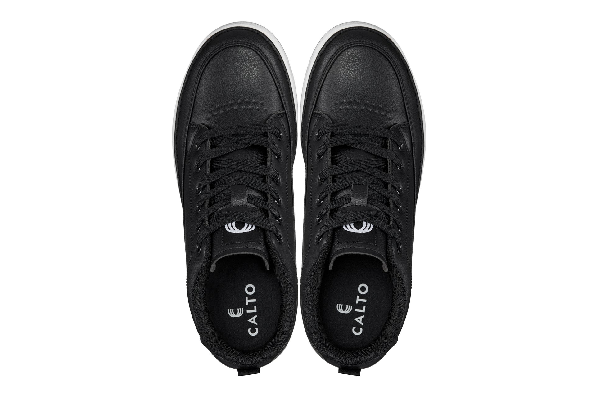 CALTO - Q271 - 2 Inches Taller (Black Noir) - Elevated Leatherette Micro-Perforated Sneakers