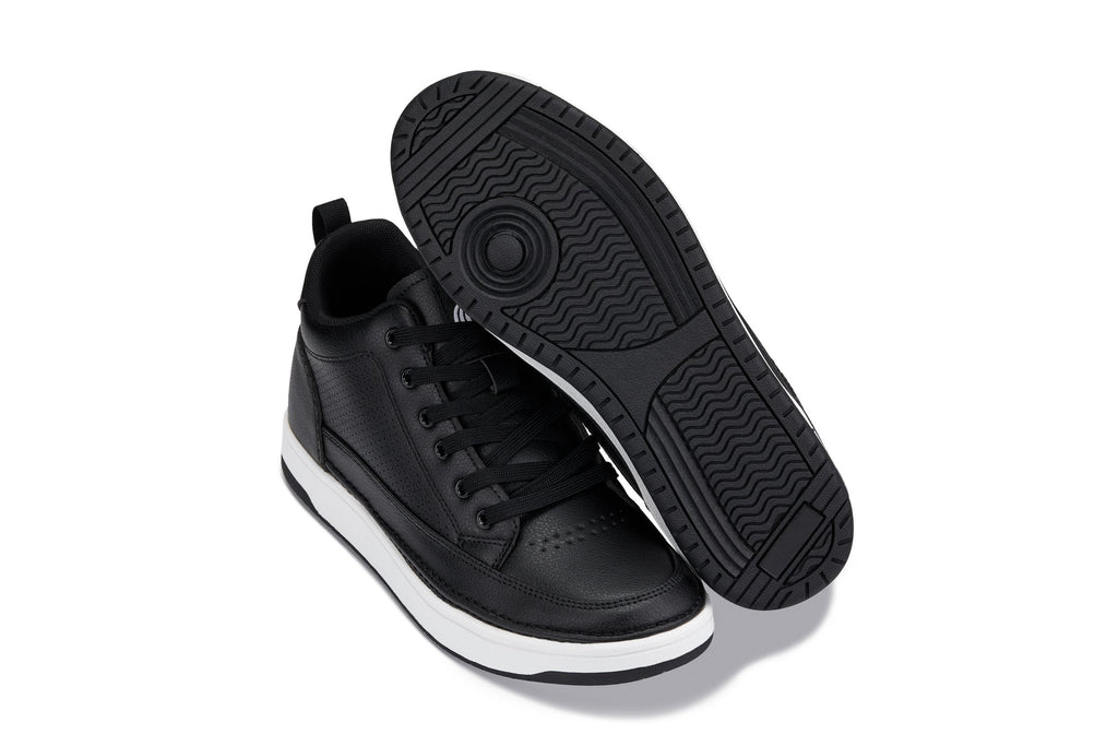 CALTO - Q271 - 2 Inches Taller (Black Noir) - Elevated Leatherette Micro-Perforated Sneakers