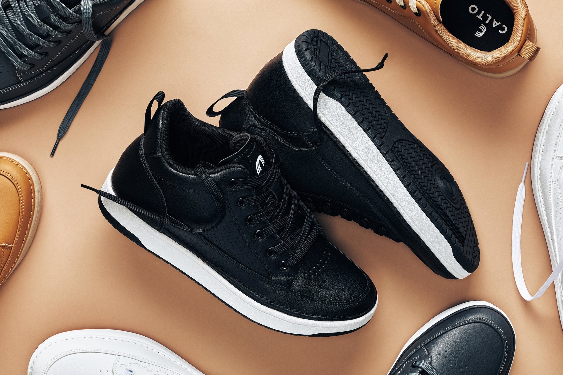 CALTO - Q271 - 2 Inches Taller (Black Noir) - Elevated Leatherette Micro-Perforated Sneakers