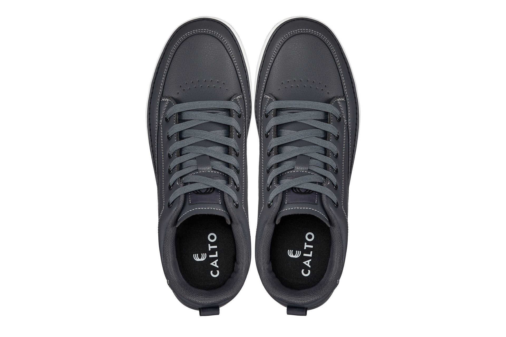 CALTO - Q273 - 2 Inches Taller (Cement Grey) -Elevated Leatherette Micro-Perforated Sneakers