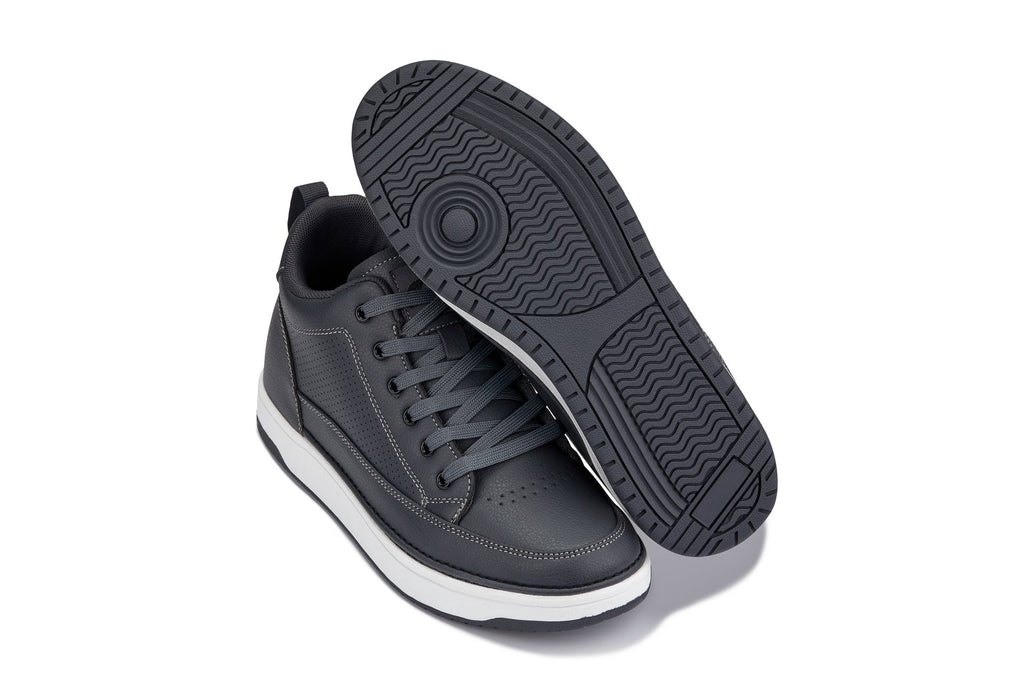CALTO - Q273 - 2 Inches Taller (Cement Grey) -Elevated Leatherette Micro-Perforated Sneakers