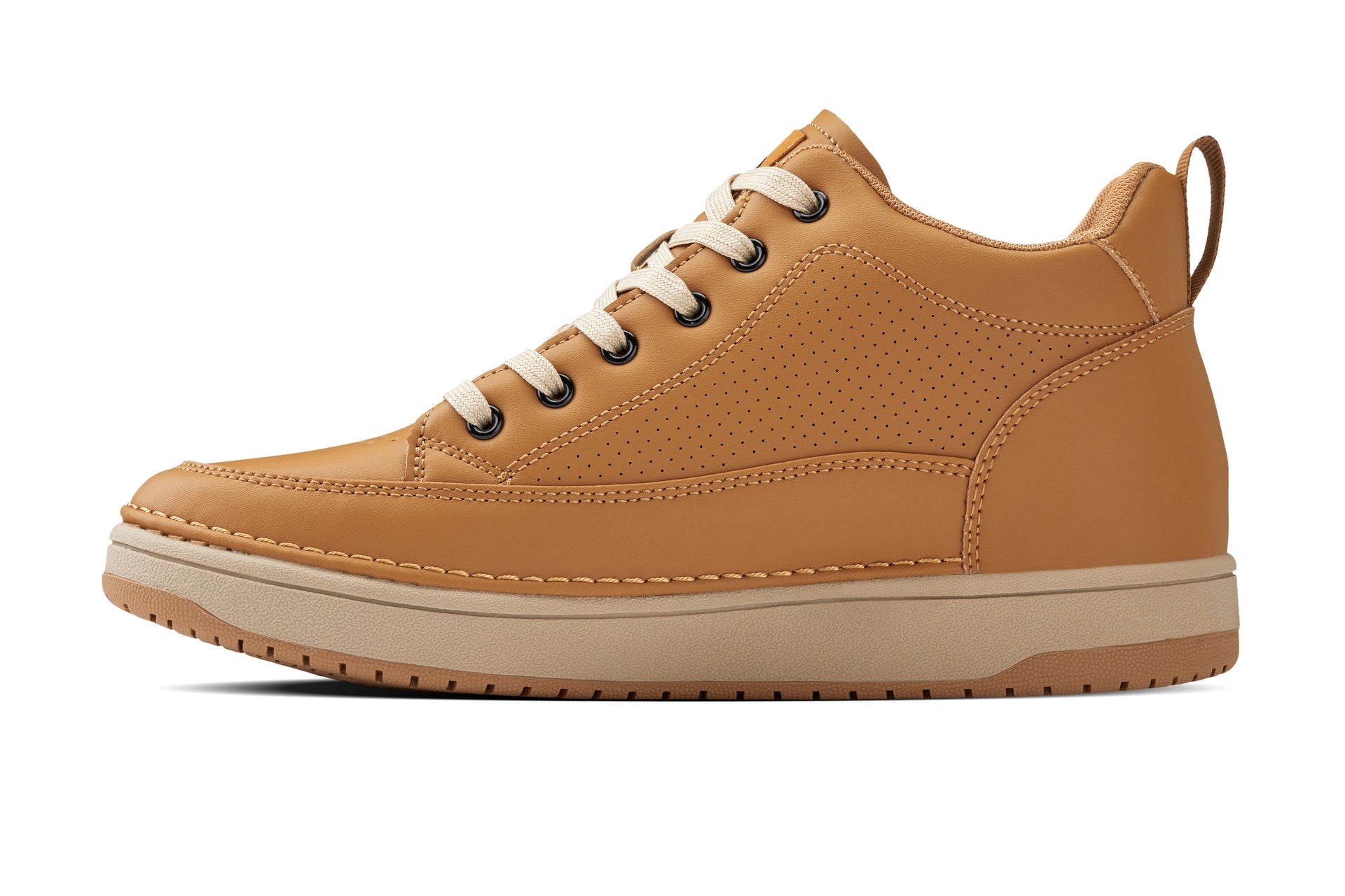 CALTO - Q274 - 2 Inches Taller (Camel Brown & Gum Sole) - Elevated Leatherette Micro-Perforated Sneakers