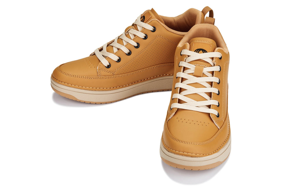 CALTO - Q274 - 2 Inches Taller (Camel Brown & Gum Sole) - Elevated Leatherette Micro-Perforated Sneakers