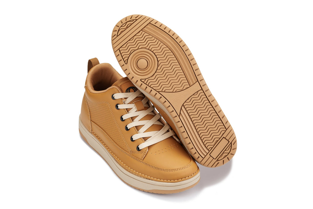 CALTO - Q274 - 2 Inches Taller (Camel Brown & Gum Sole) - Elevated Leatherette Micro-Perforated Sneakers