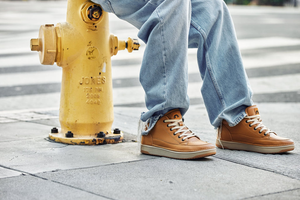 CALTO - Q274 - 2 Inches Taller (Camel Brown & Gum Sole) - Elevated Leatherette Micro-Perforated Sneakers
