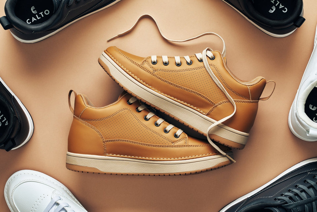 CALTO - Q274 - 2 Inches Taller (Camel Brown & Gum Sole) - Elevated Leatherette Micro-Perforated Sneakers